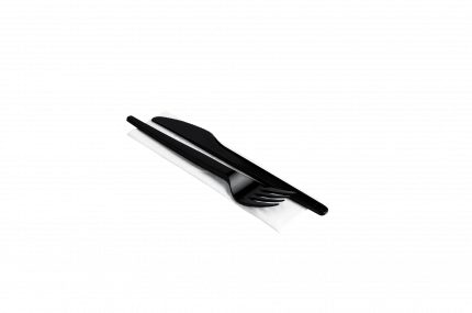 Zestaw sztućców kolor czarny: widelec+nóż+serwetka